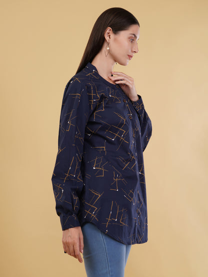 Abstract Print Button Down Blouse