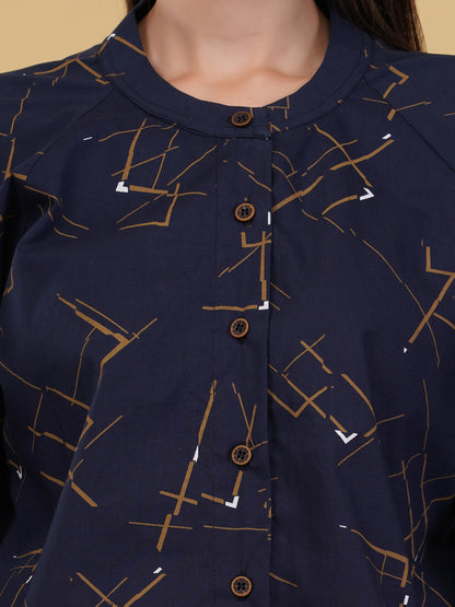 Abstract Print Button Down Blouse