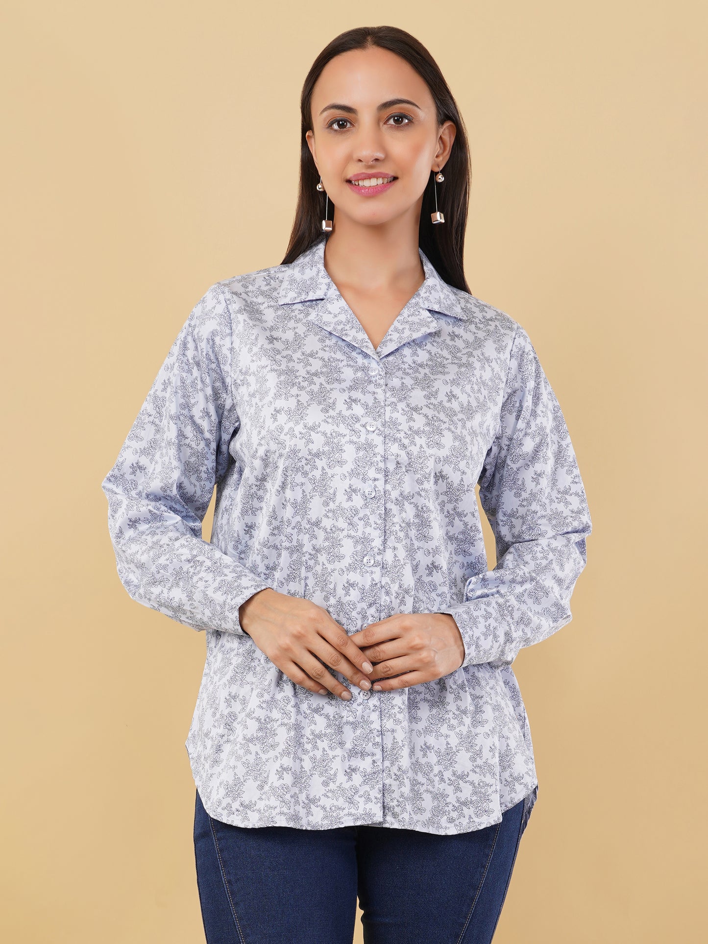 Luxury Blue Printed Camp Collar Shirt