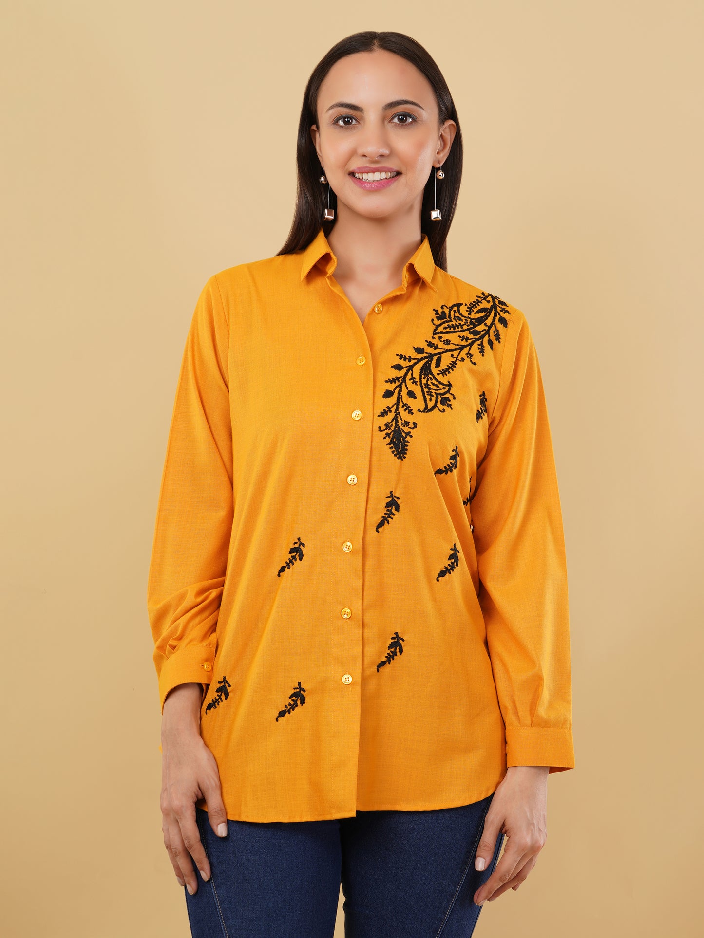 Mustard with Handcrafted Embroidery Shirt