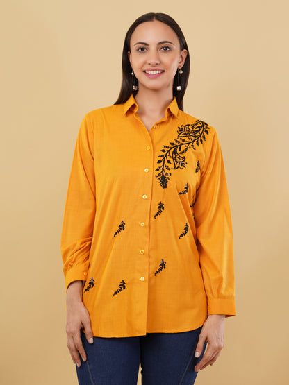 Mustard with Handcrafted Embroidery Shirt