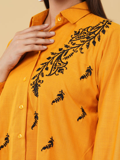 Mustard with Handcrafted Embroidery Shirt