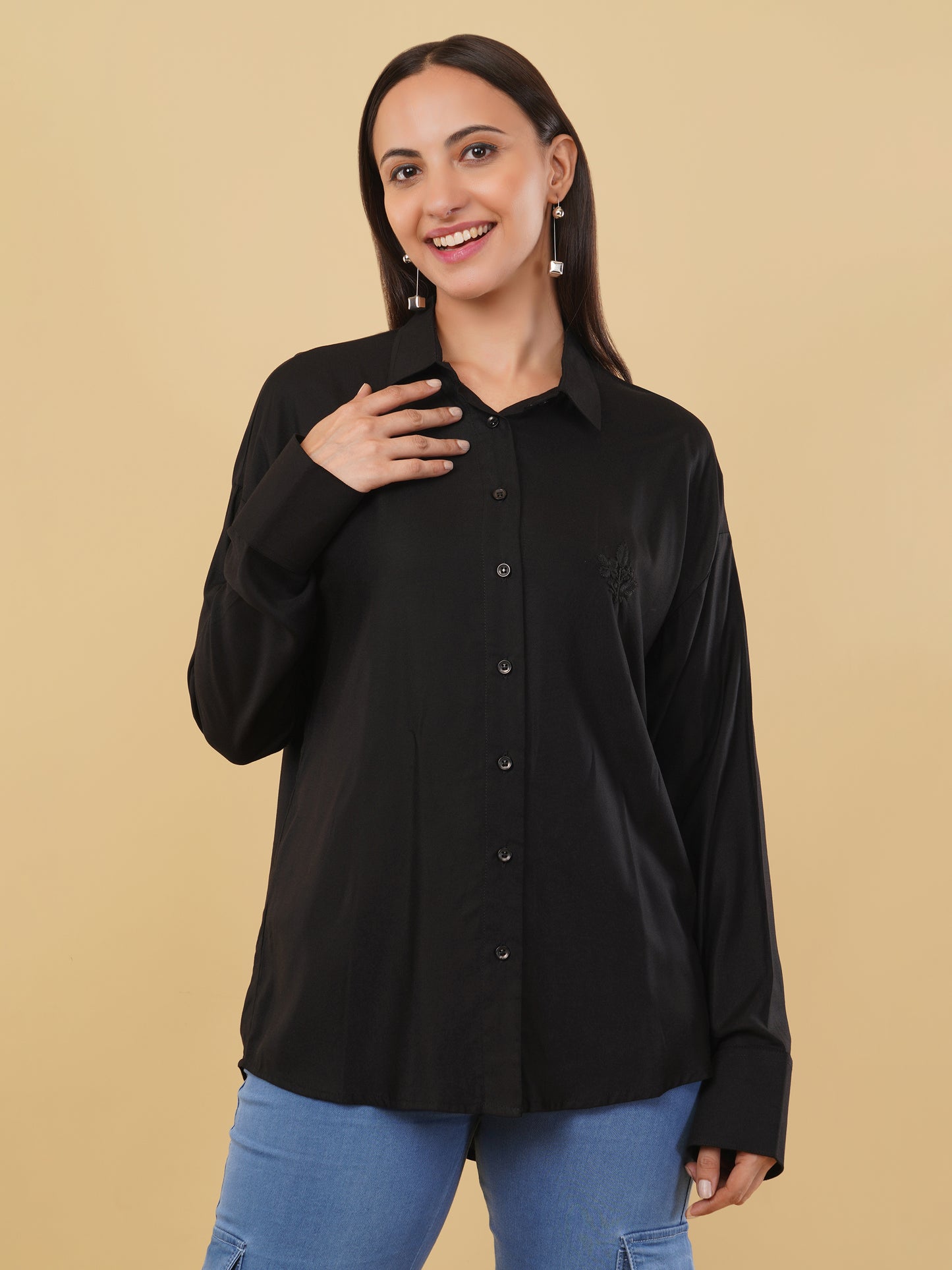 Handcrafted Midnight Black Loose Shirt