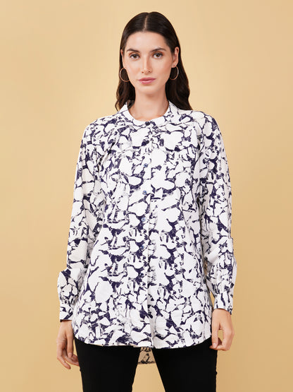 Oceanic Abstract Print Button Down Blouse