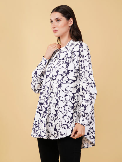 Oceanic Abstract Print Button Down Blouse