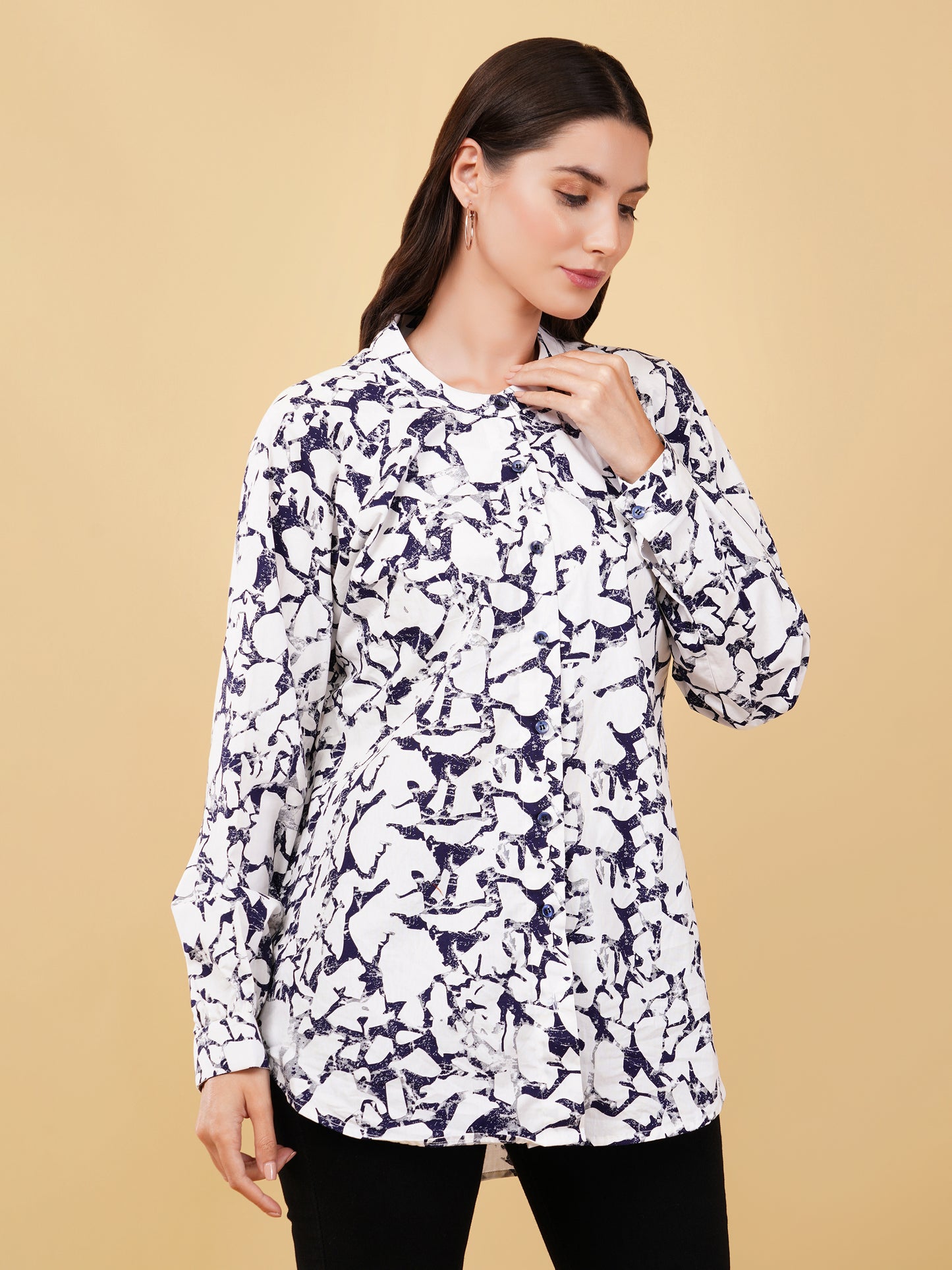 Oceanic Abstract Print Button Down Blouse