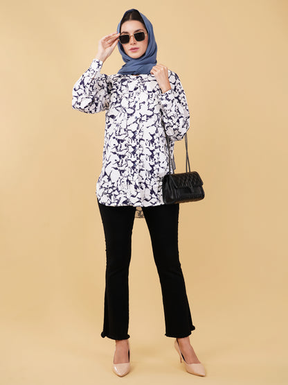 Oceanic Abstract Print Button Down Blouse