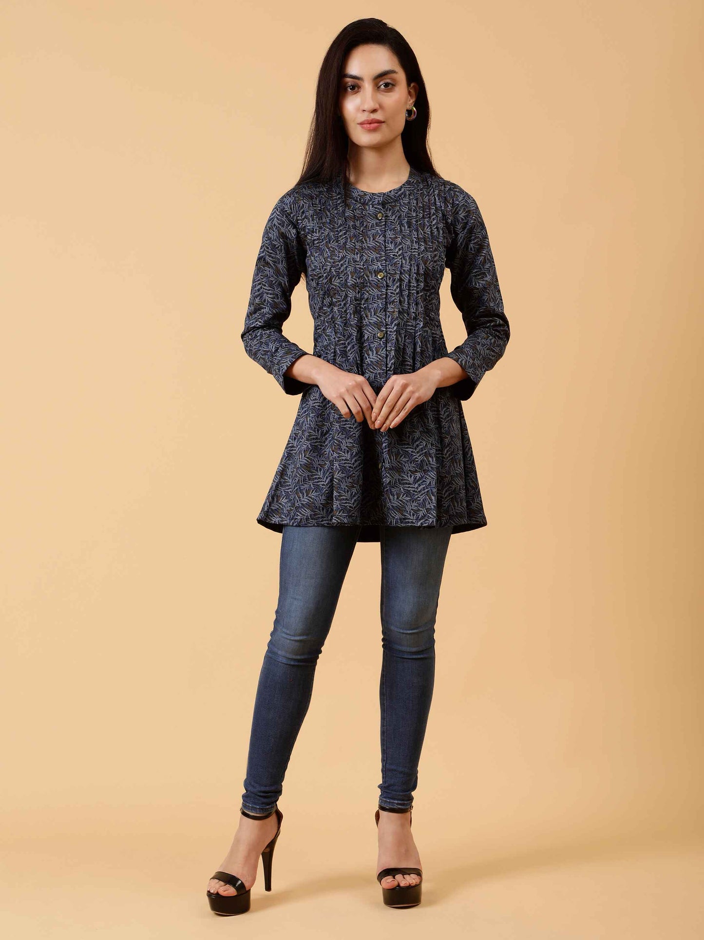 FarzIndia-Blue-Pinstck-Long-Top-FloralPrint-Modestshirt