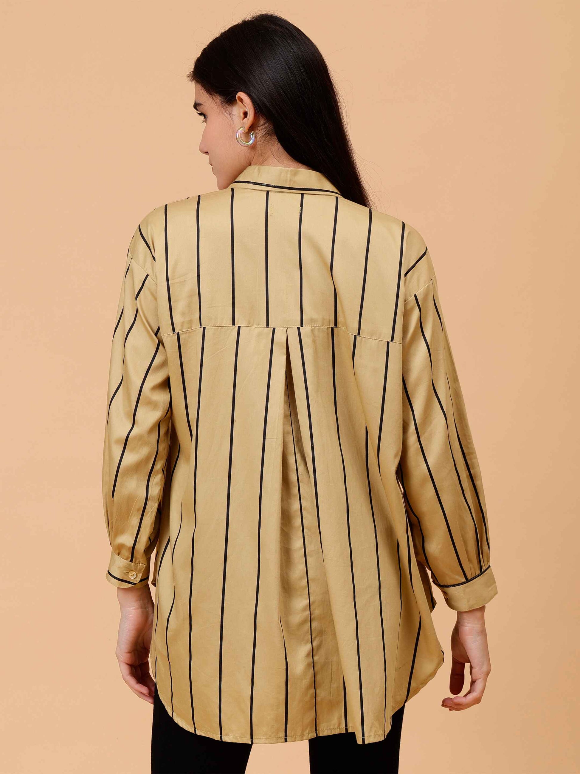 Women's Almond Loose Stripe Shirt back view