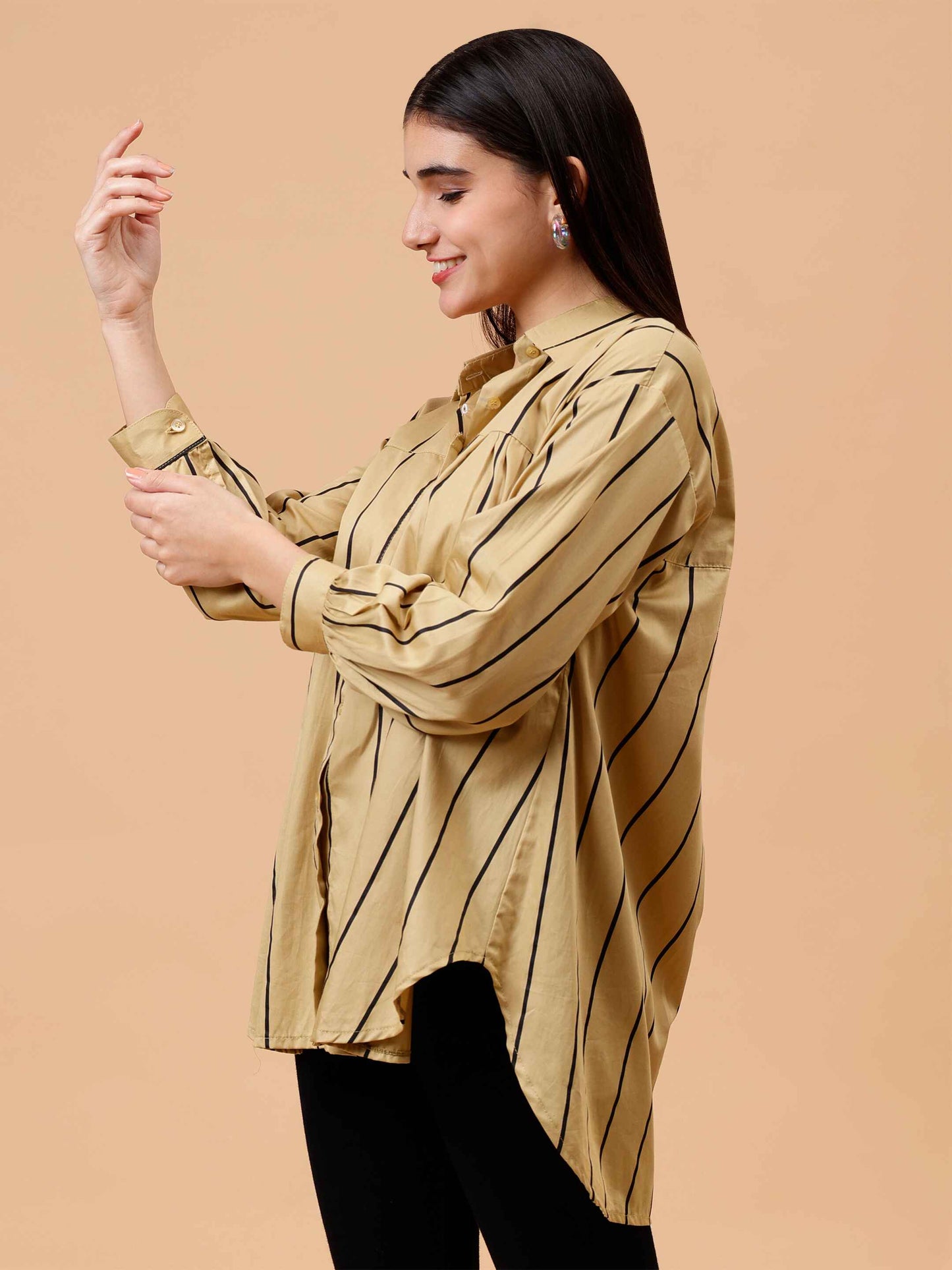 Women's Almond Loose Stripe Shirt side view