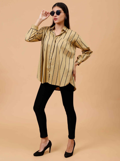 Women's Almond Loose Stripe Shirt front view