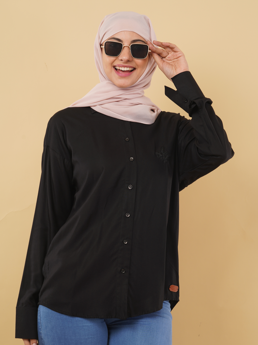 Handcrafted Midnight Black Loose Shirt