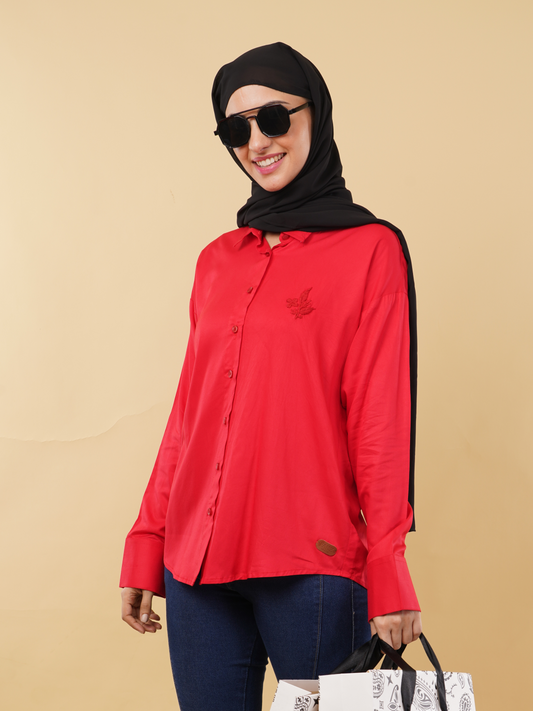 Handcrafted Bright Red Loose Shirt